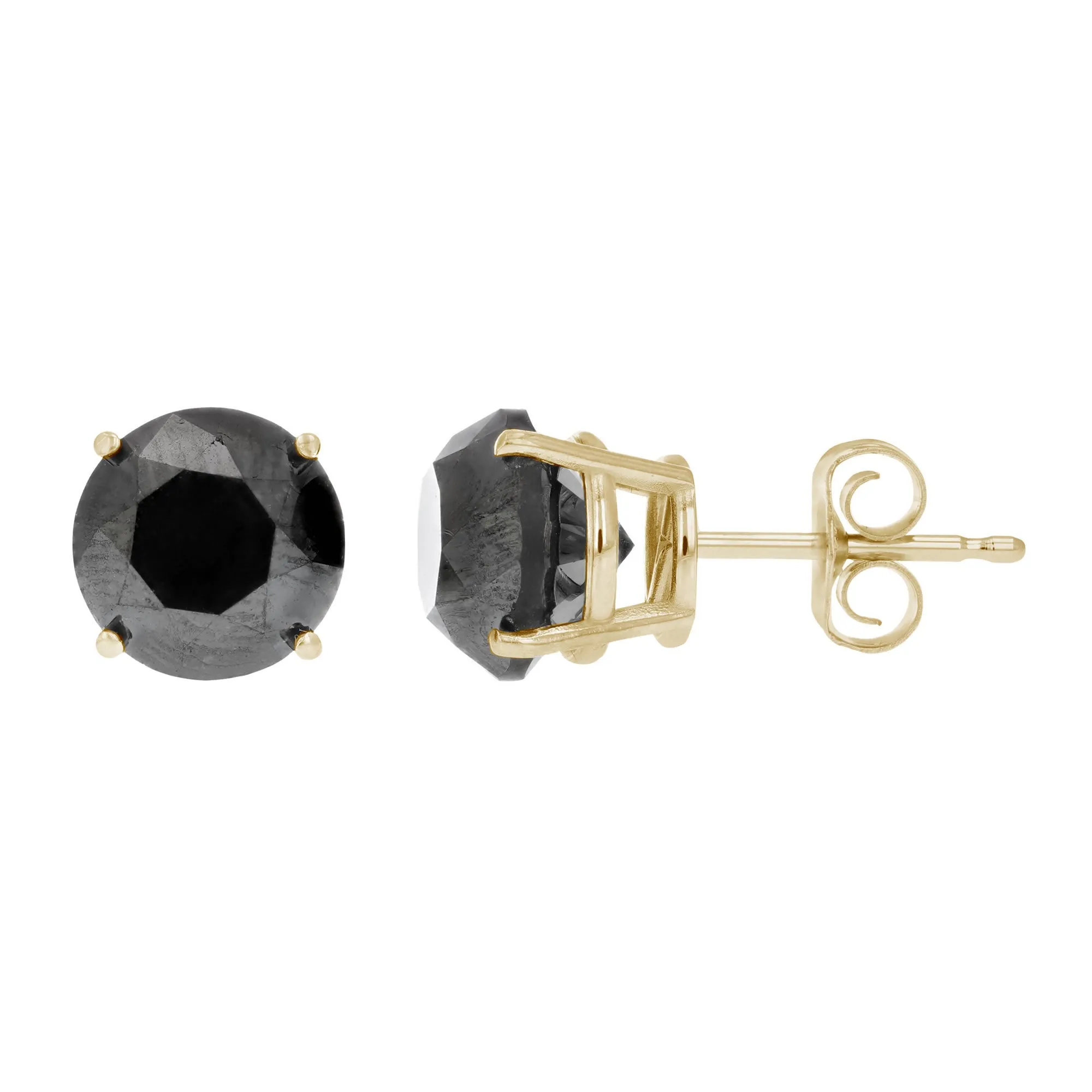 1 cttw Black Diamond Stud Earrings 14K Yellow Gold Round Push Backs 4 Prong Basket