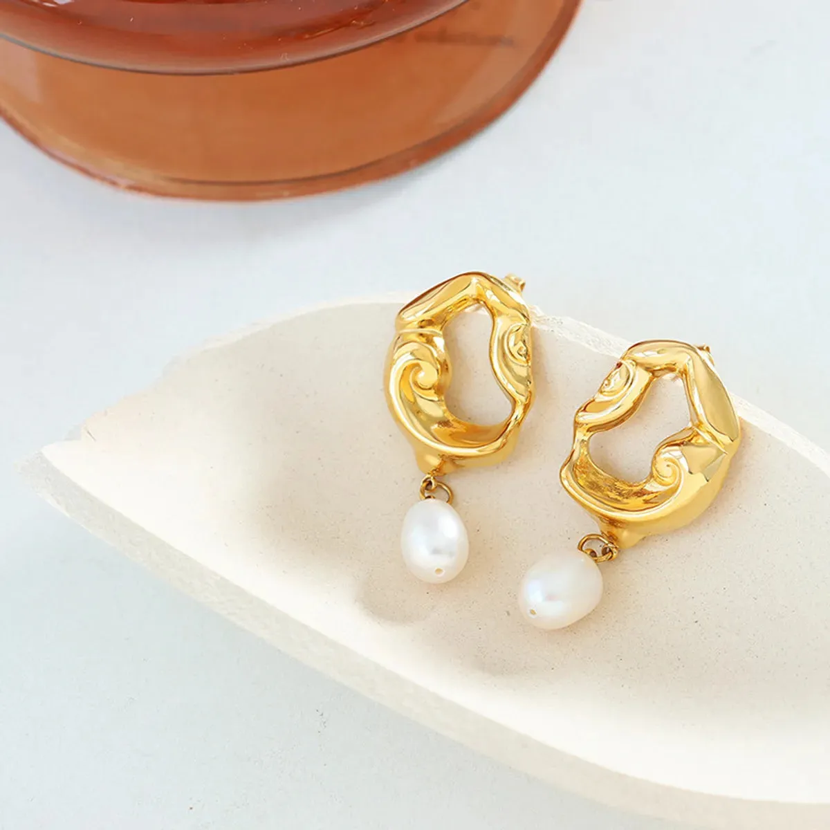 1 Pair Fashion Geometric Titanium Steel Plating Inlay Pearl Ear Studs