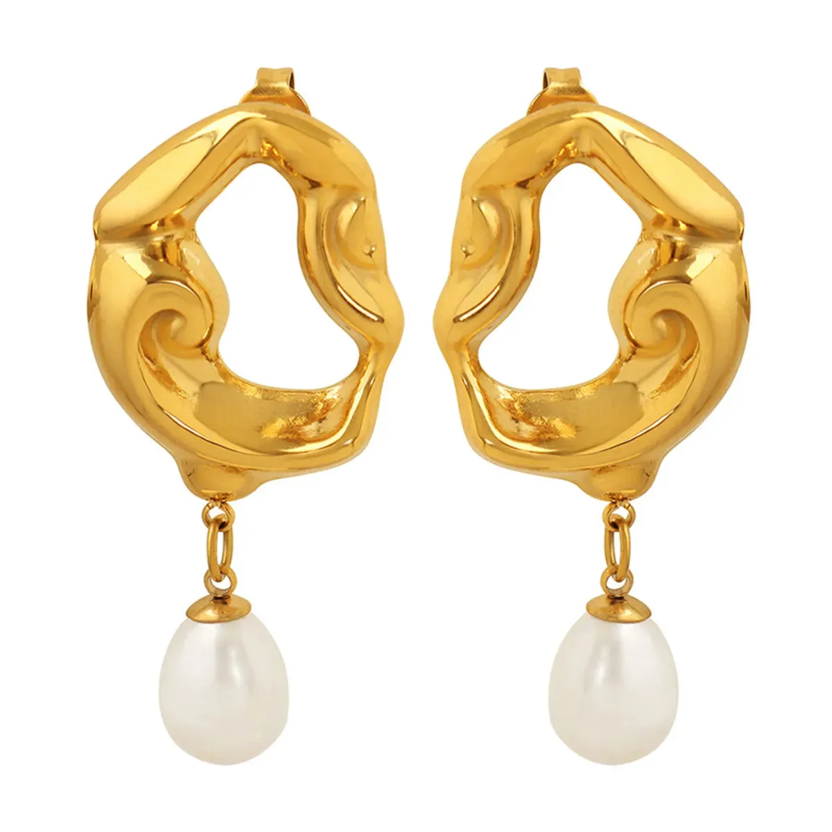 1 Pair Fashion Geometric Titanium Steel Plating Inlay Pearl Ear Studs