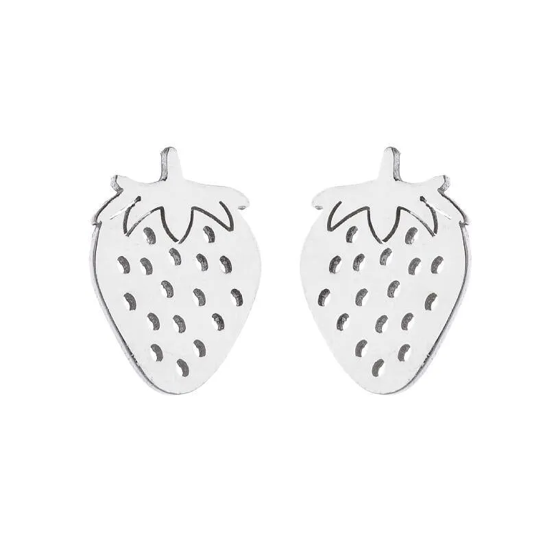 1 Pair Fashion Strawberry Titanium Steel Plating Ear Studs