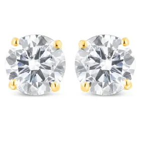 10K Yellow Gold 1-1/2 Cttw Round Brilliant-Cut Diamond Classic 4-Prong Stud Earrings with Screw Backs