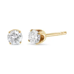 10K Yellow Gold over .925 Sterling Silver 1.00 Cttw Round Brilliant-Cut Diamond Classic 4-Prong Stud Earrings