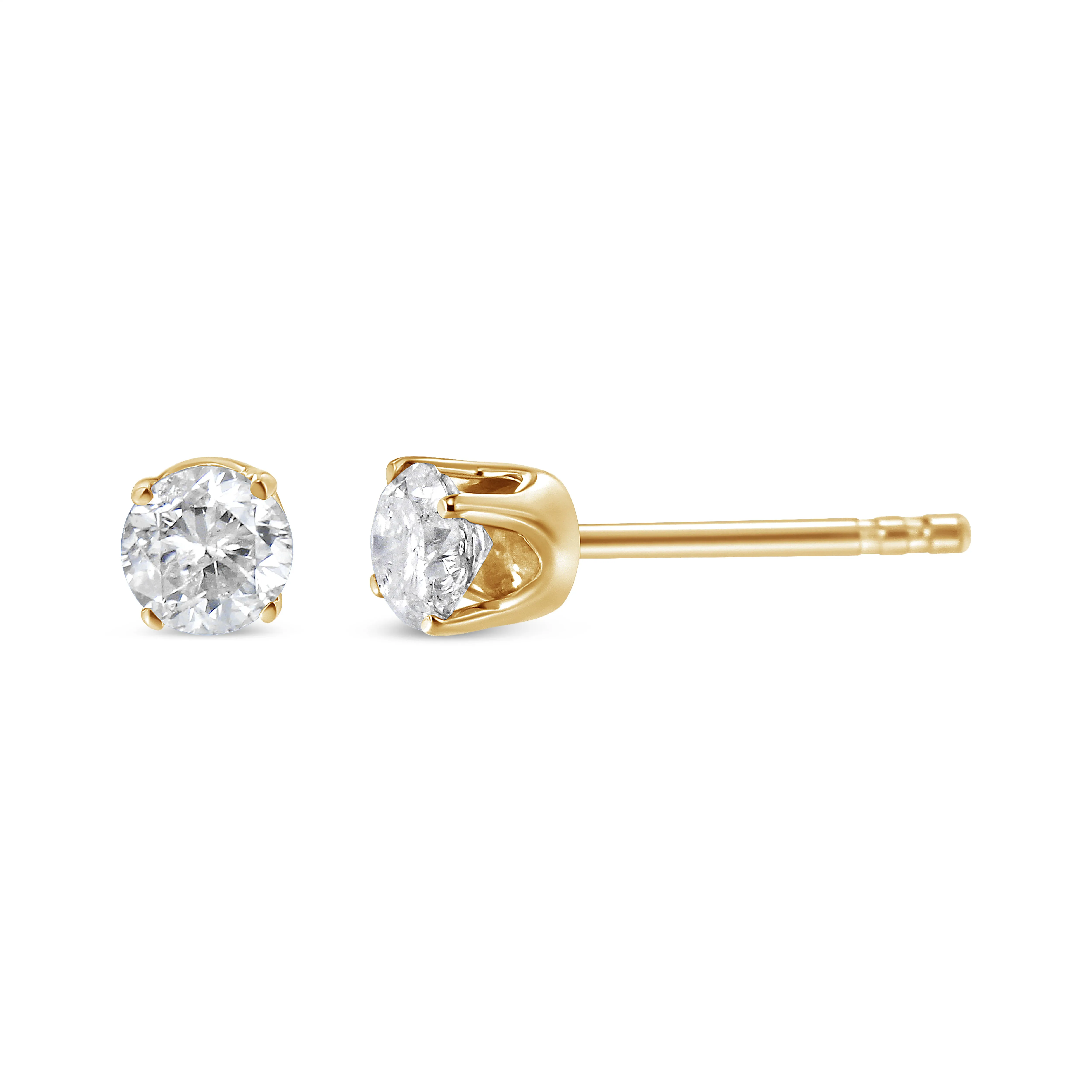 10K Yellow Gold over .925 Sterling Silver 1.00 Cttw Round Brilliant-Cut Diamond Classic 4-Prong Stud Earrings
