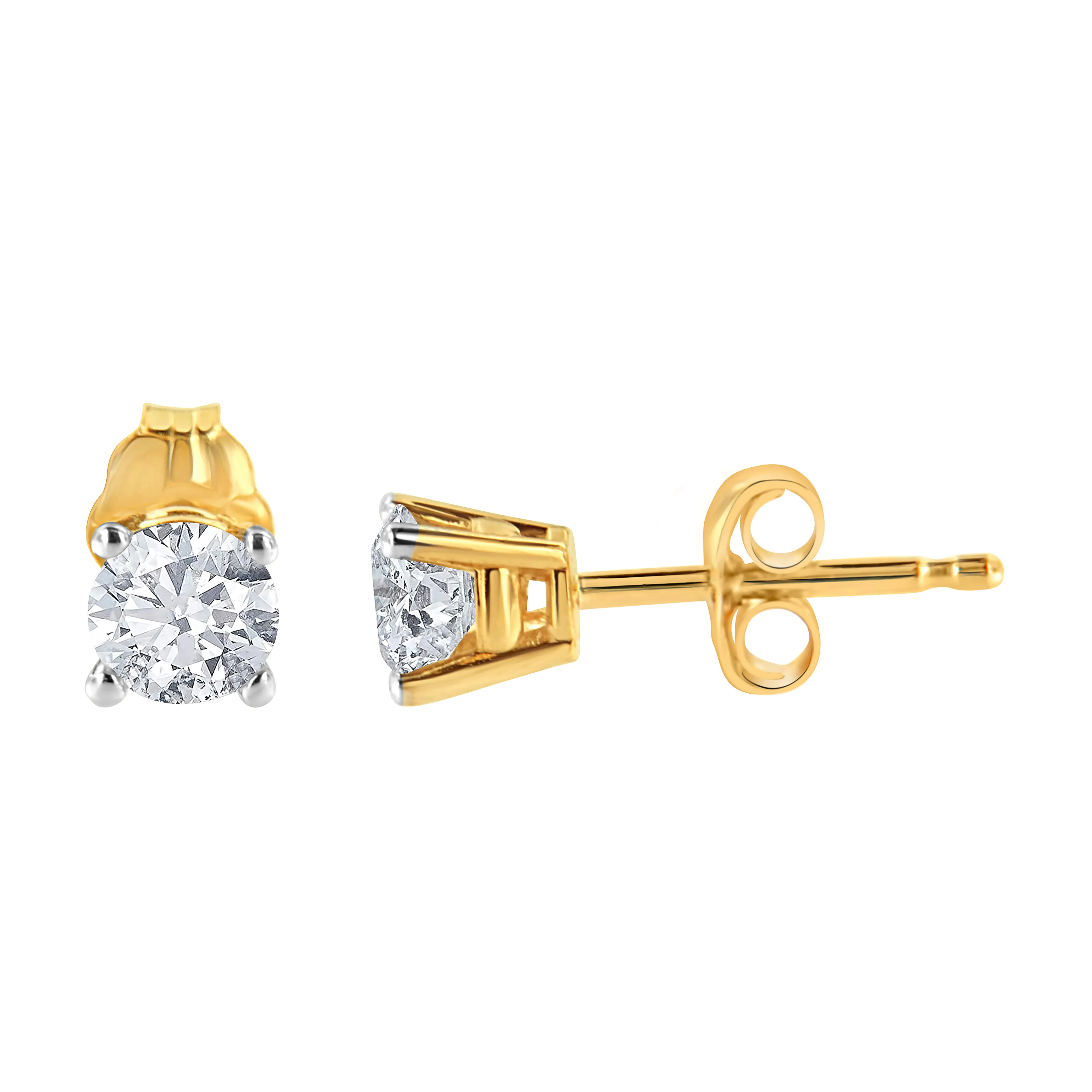 10K Yellow Gold over .925 Sterling Silver 1.00 Cttw Round Brilliant-Cut Diamond Classic 4-Prong Stud Earrings