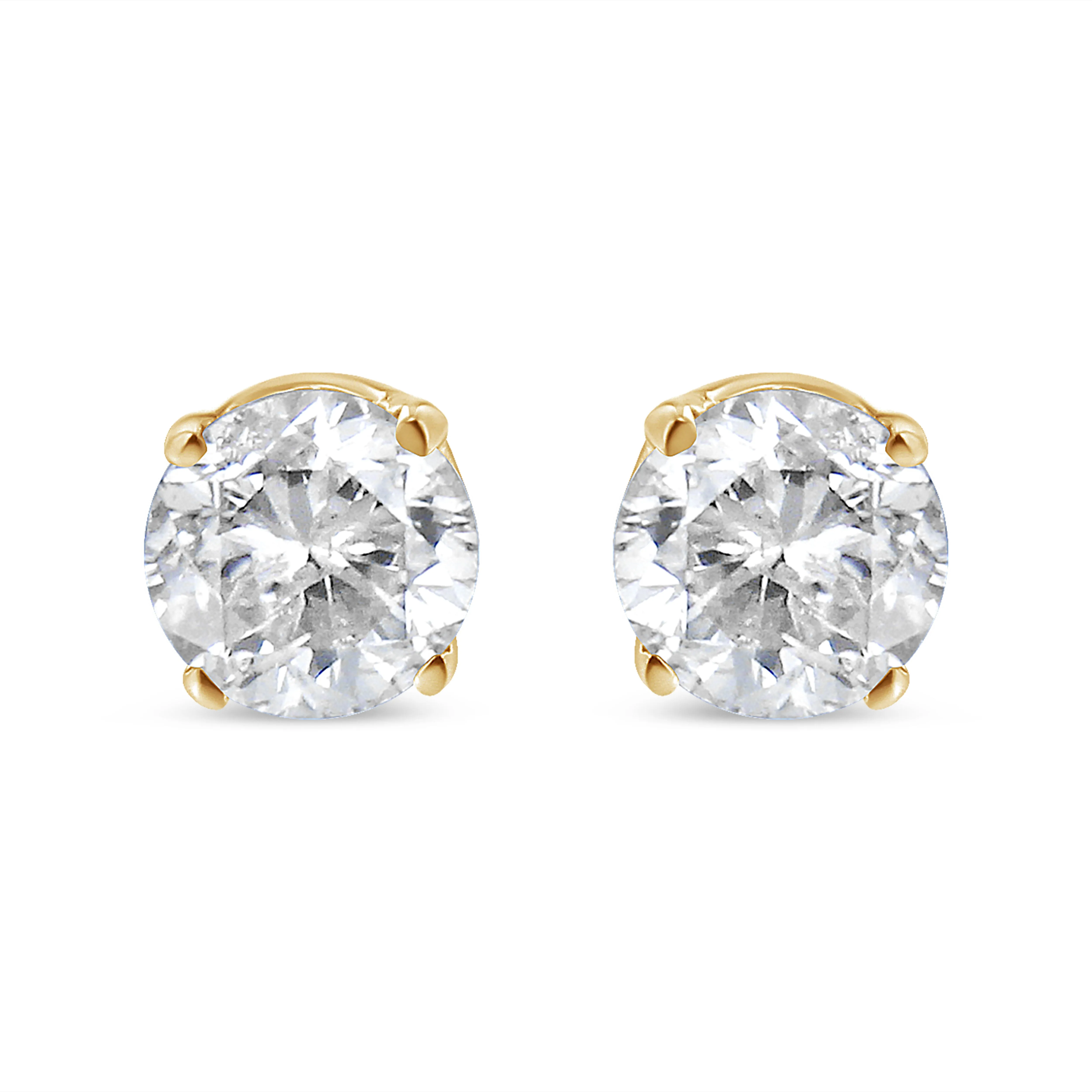 10K Yellow Gold over .925 Sterling Silver 1.00 Cttw Round Brilliant-Cut Diamond Classic 4-Prong Stud Earrings