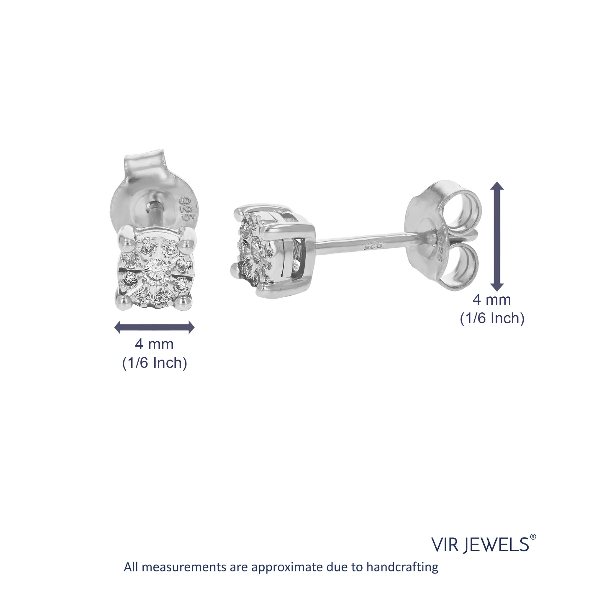 1/10 cttw Round Cut Lab Grown Diamond Prong Set Stud Earrings in .925 Sterling Silver