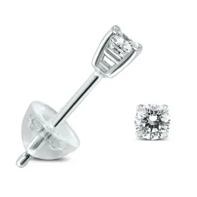 .12Ctw Round Diamond Solitaire Stud Earrings In 14K White Gold With Silicon Backs