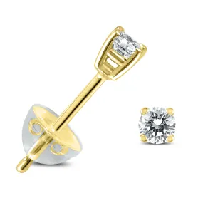 .12Ctw Round Diamond Solitaire Stud Earrings In 14K Yellow Gold With Silicon Backs