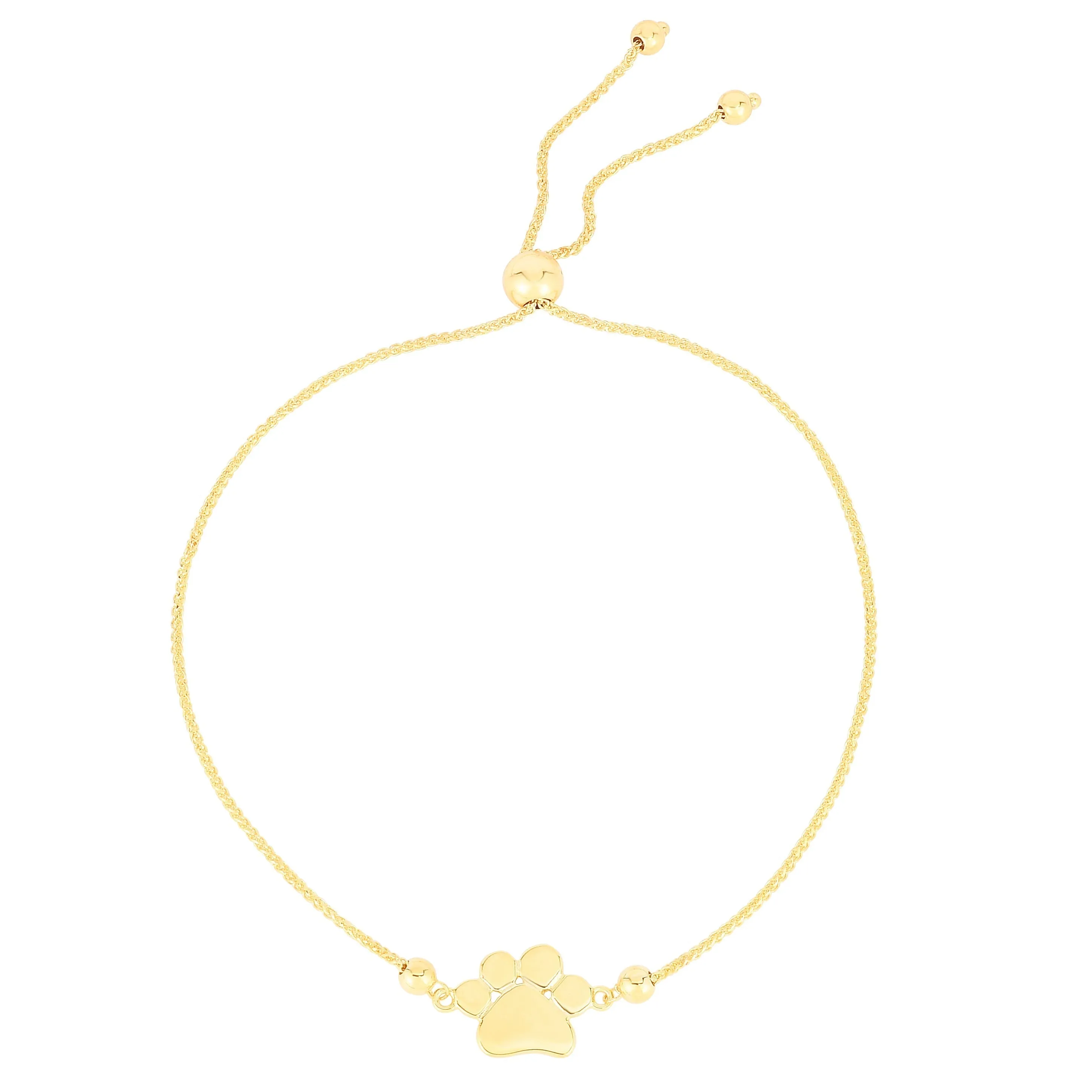 14K Gold Paw Print Adjustable Bolo Bracelet