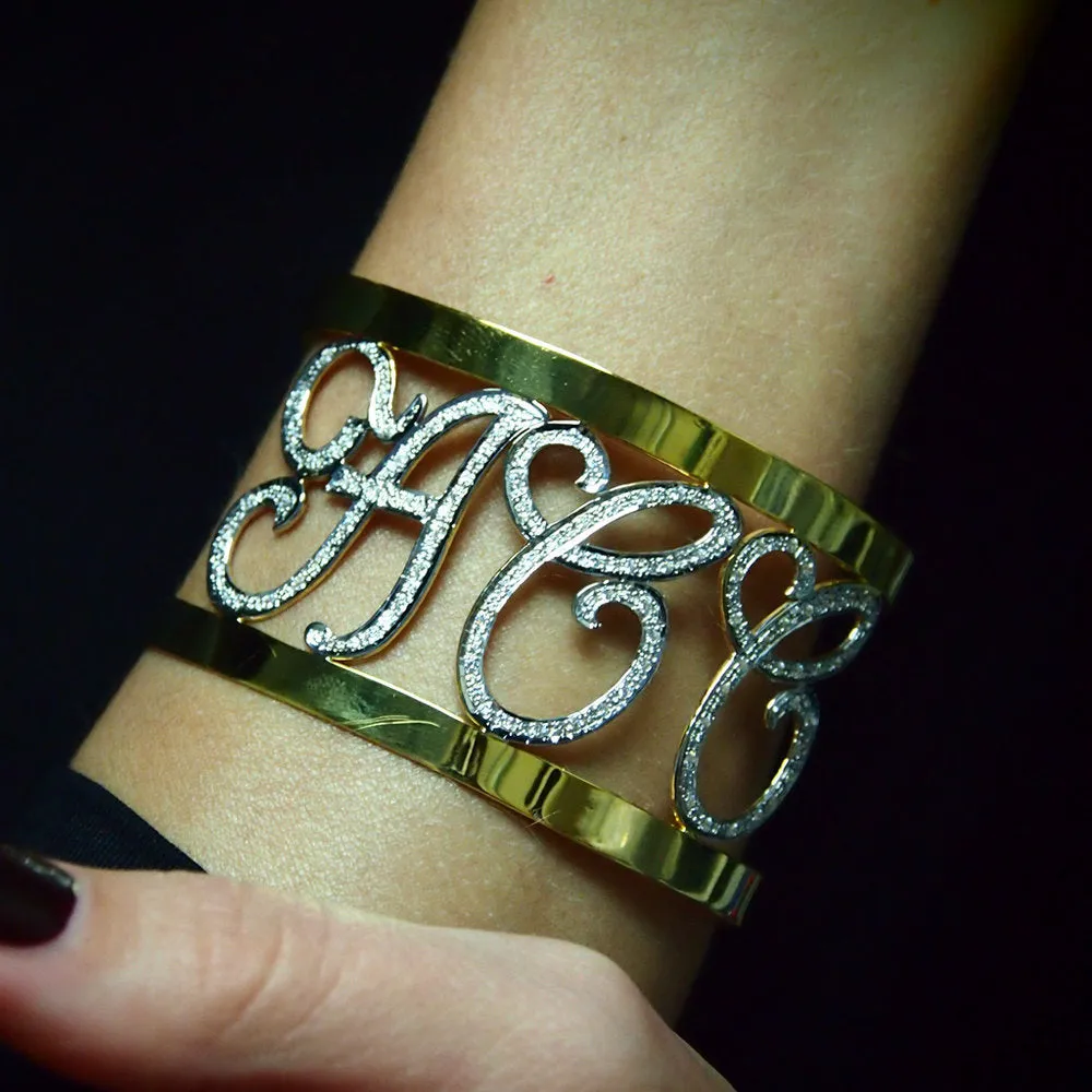 14k Thick Diamond Note Cuff