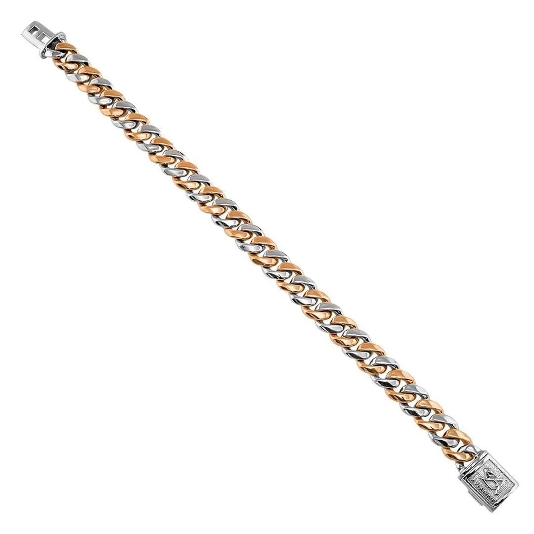 14K Two Tone Gold Cuban Bracelet 9.5 mm
