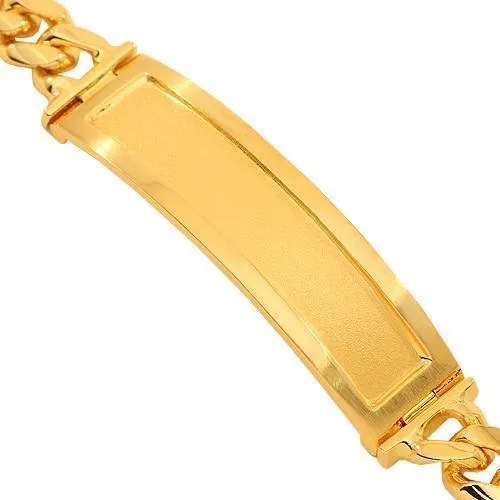 14K Yellow Solid Gold Mens Cuban Link ID Bracelet 11 mm