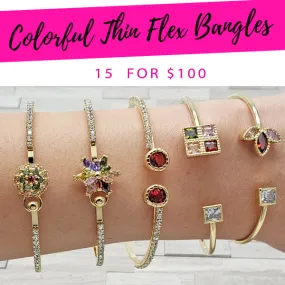 15 Colorful Thin Flex Bangles ($6.67 each) for $100 Gold Layered