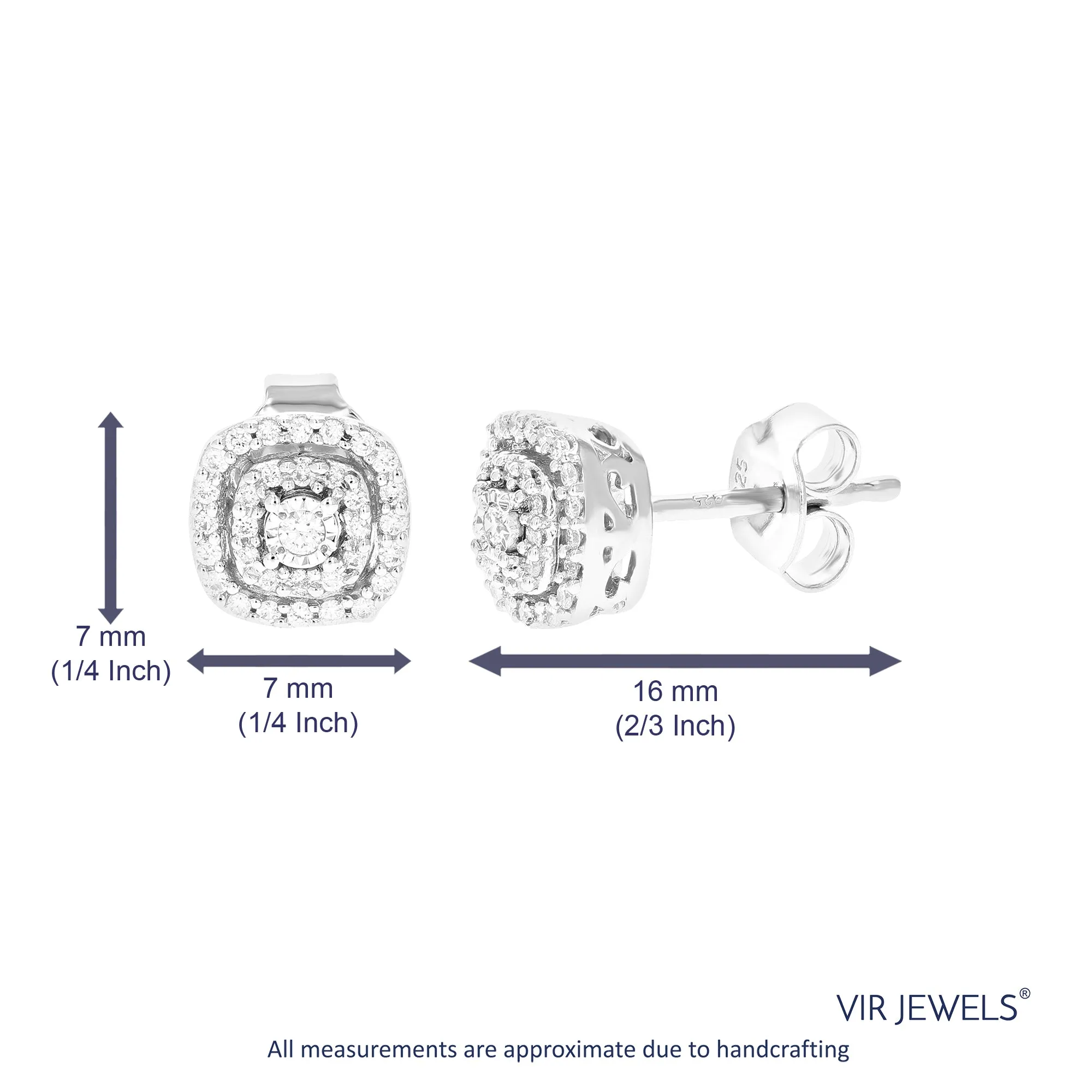 1/5 cttw 66 Stones Round Lab Grown Diamond Studs Earrings .925 Sterling Silver Prong Set 1/4 Inch