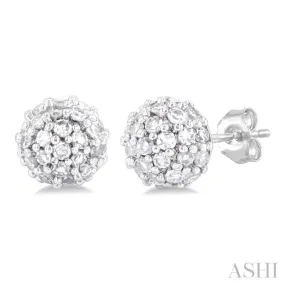 1/5 ctw Petite Disco Ball Round Cut Diamond Fashion Stud Earring in 10K White Gold