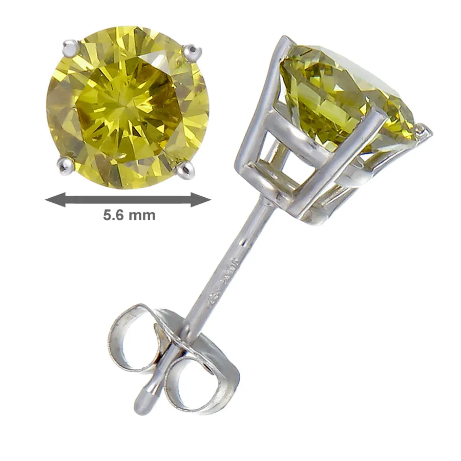 1.50 cttw Yellow Diamond Stud Earrings 14K White Gold Round with Push Backs