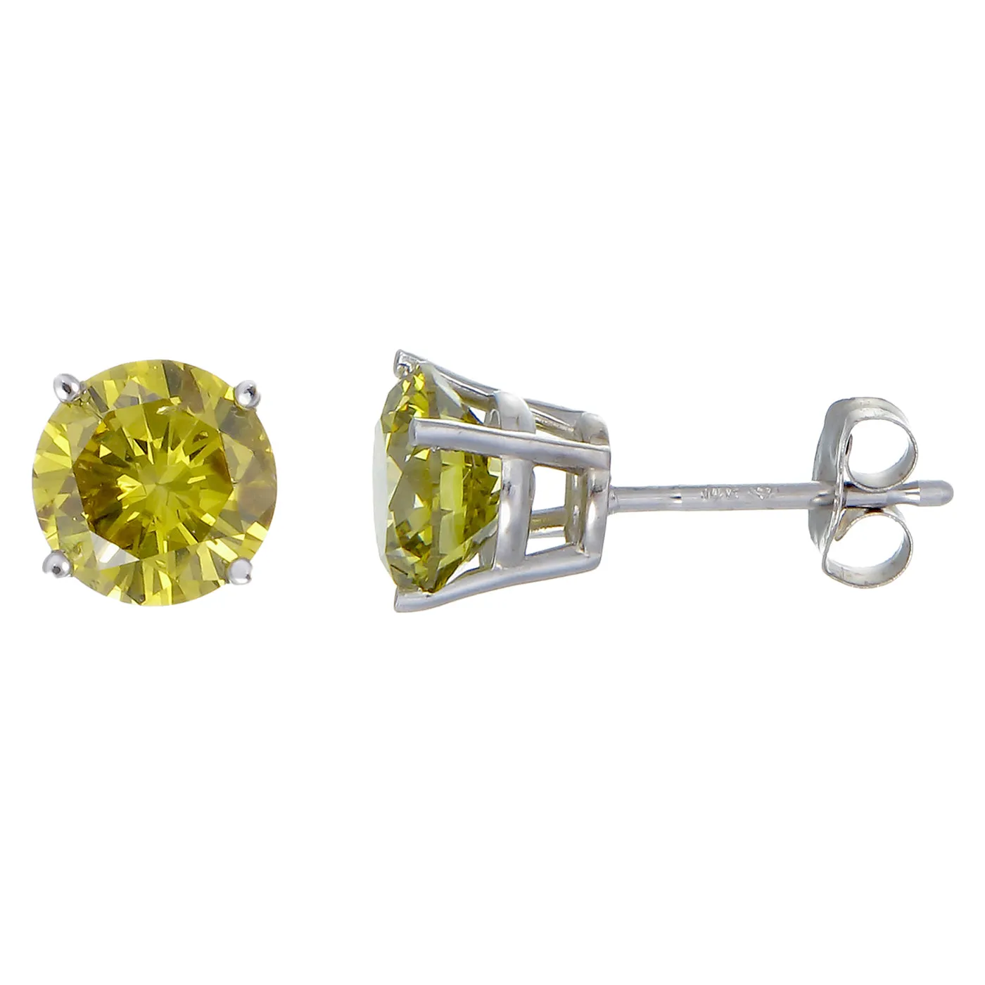 1.50 cttw Yellow Diamond Stud Earrings 14K White Gold Round with Push Backs