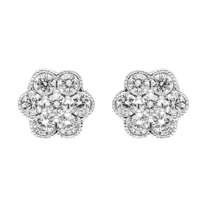 18ct White Gold .25ct Diamond Flower Cluster Stud Earrings