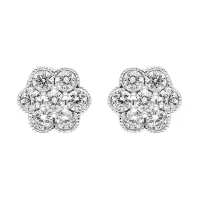 18ct White Gold .25ct Diamond Flower Cluster Stud Earrings
