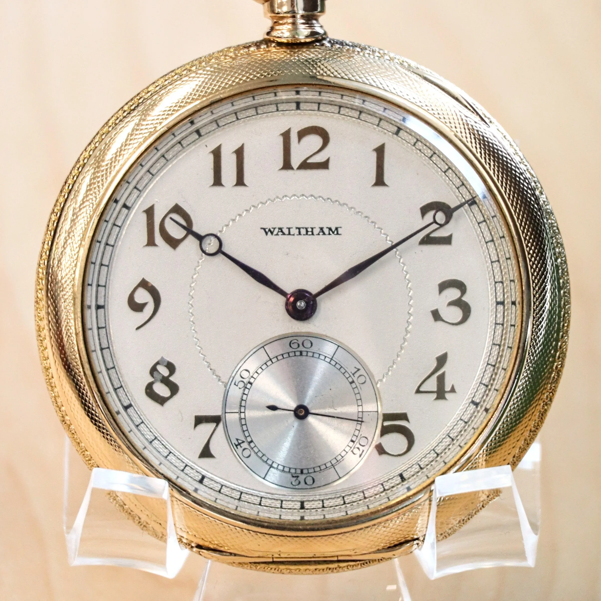 1925 WALTHAM Dress Pocket Watch Openface 12s Grade Premier 19 Jewels ADJ. 14K G.F.