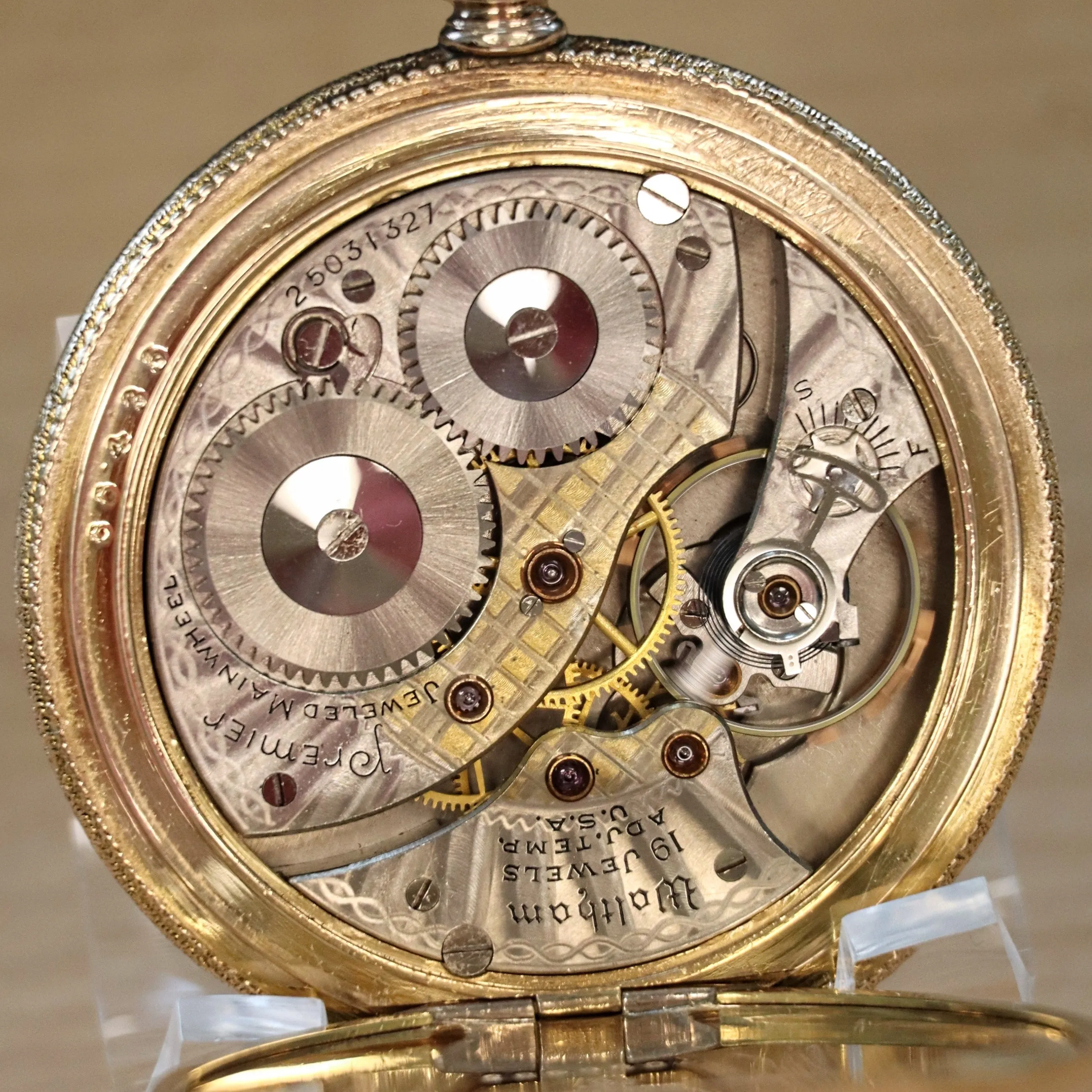 1925 WALTHAM Dress Pocket Watch Openface 12s Grade Premier 19 Jewels ADJ. 14K G.F.