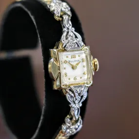 1954 BULOVA Goddess of Time "D" Ladies Wristwatch  Fancy Two-Tone Case U.S.A. Made Watch