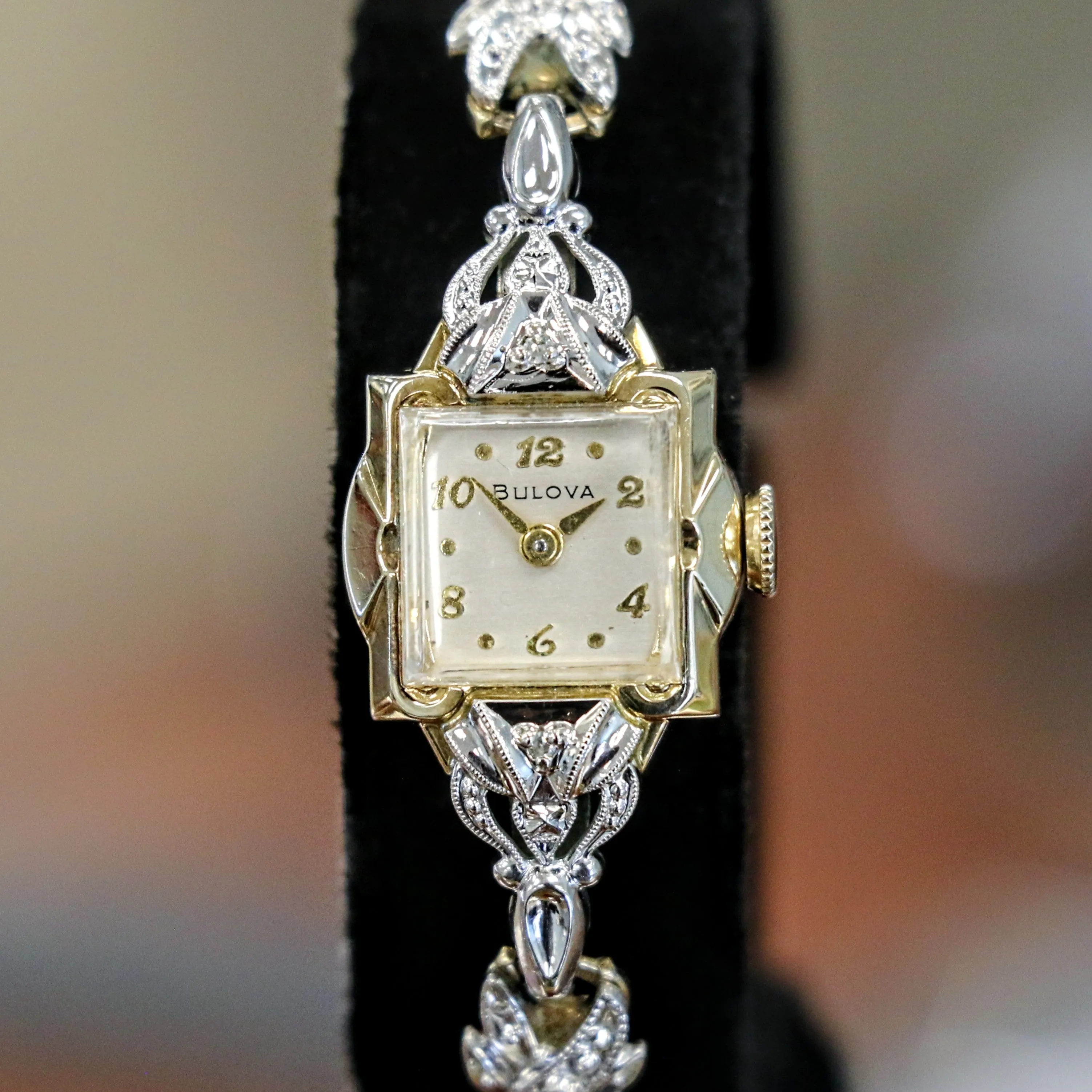 1954 BULOVA Goddess of Time "D" Ladies Wristwatch  Fancy Two-Tone Case U.S.A. Made Watch
