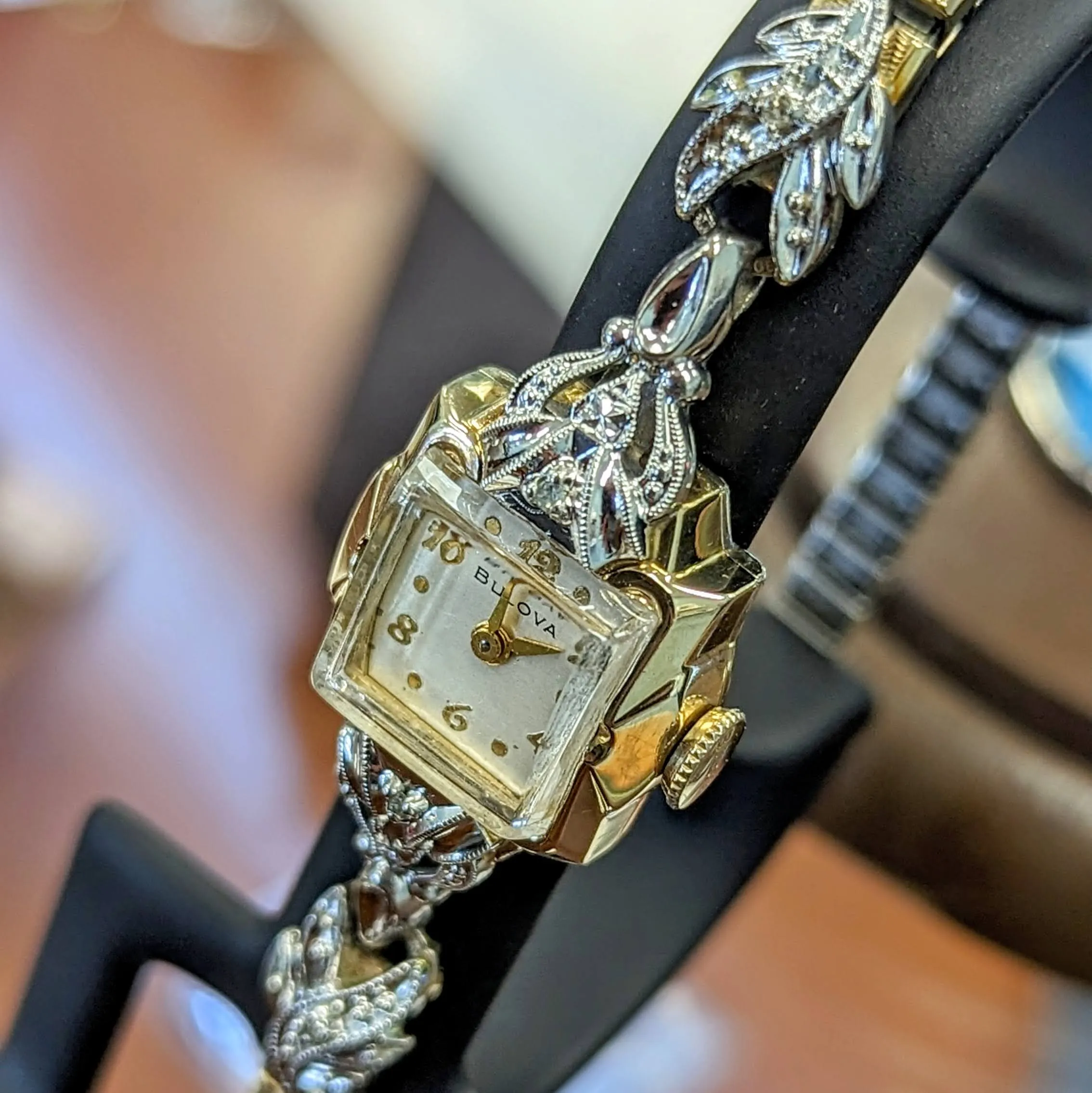 1954 BULOVA Goddess of Time "D" Ladies Wristwatch  Fancy Two-Tone Case U.S.A. Made Watch