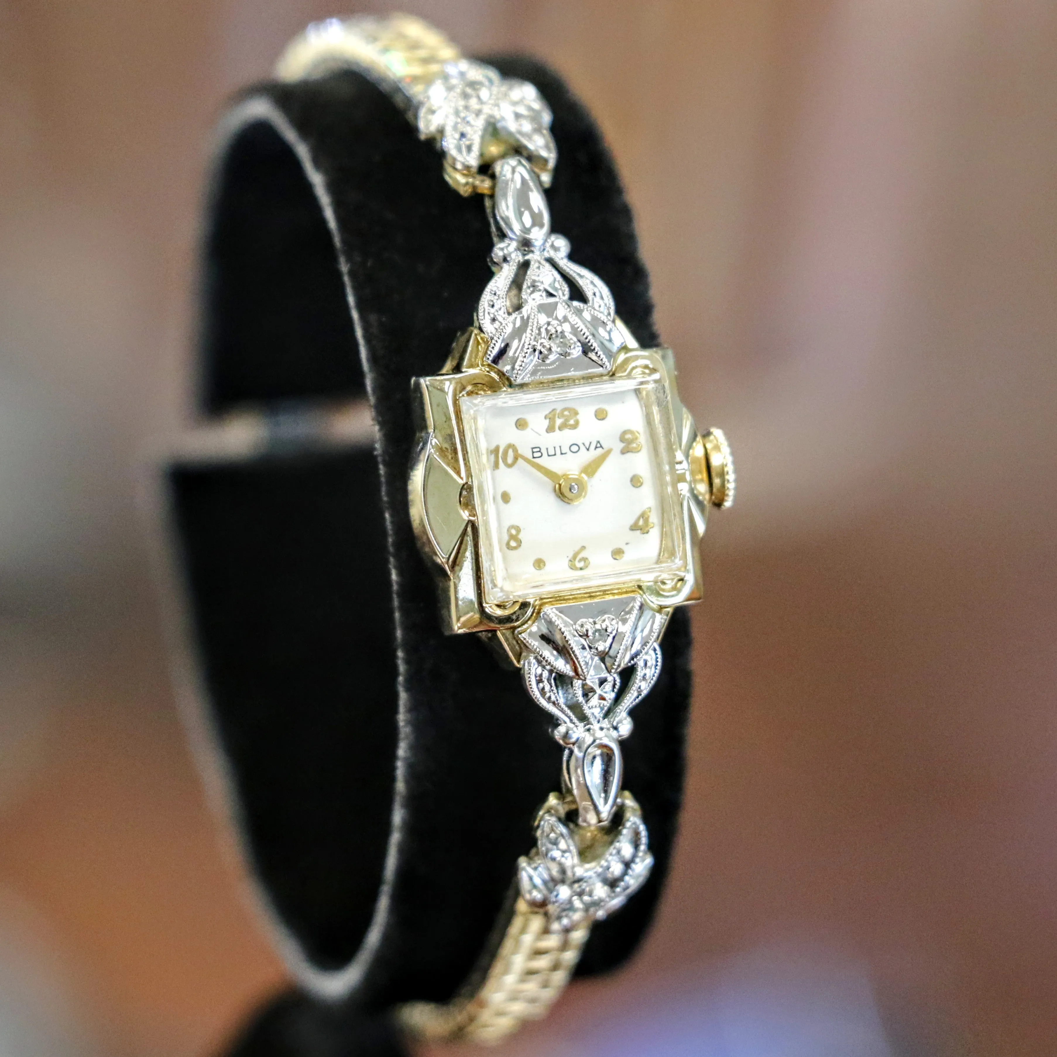 1954 BULOVA Goddess of Time "D" Ladies Wristwatch  Fancy Two-Tone Case U.S.A. Made Watch