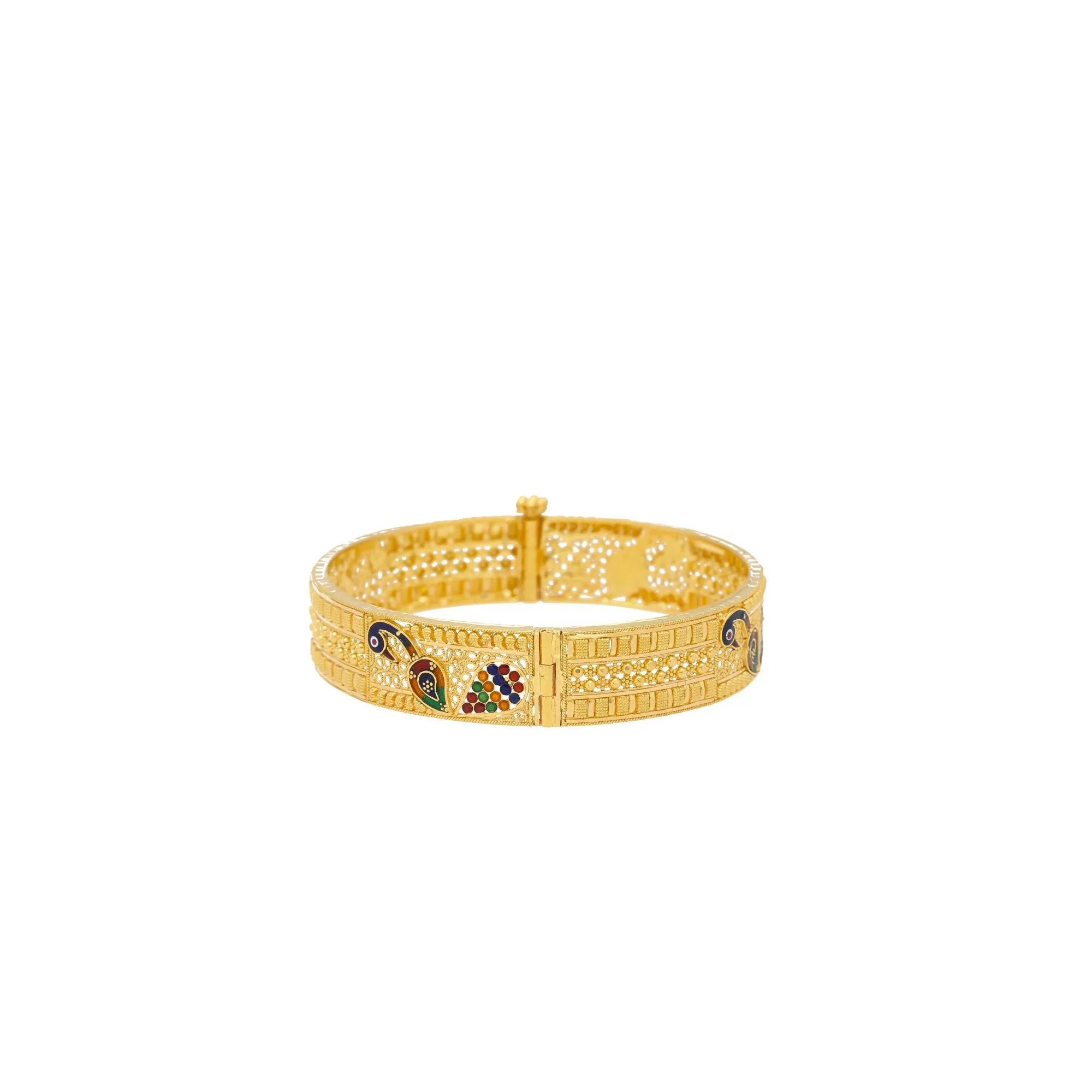 22K Yellow Gold & Enamel Divya Peacock Bangle Set Of 2
