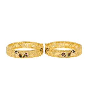 22K Yellow Gold & Enamel Divya Peacock Bangle Set Of 2