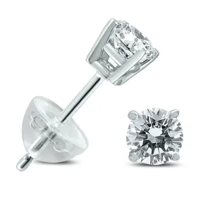 .35Ctw Round Diamond Solitaire Stud Earrings In 14K White Gold With Silicon Backs