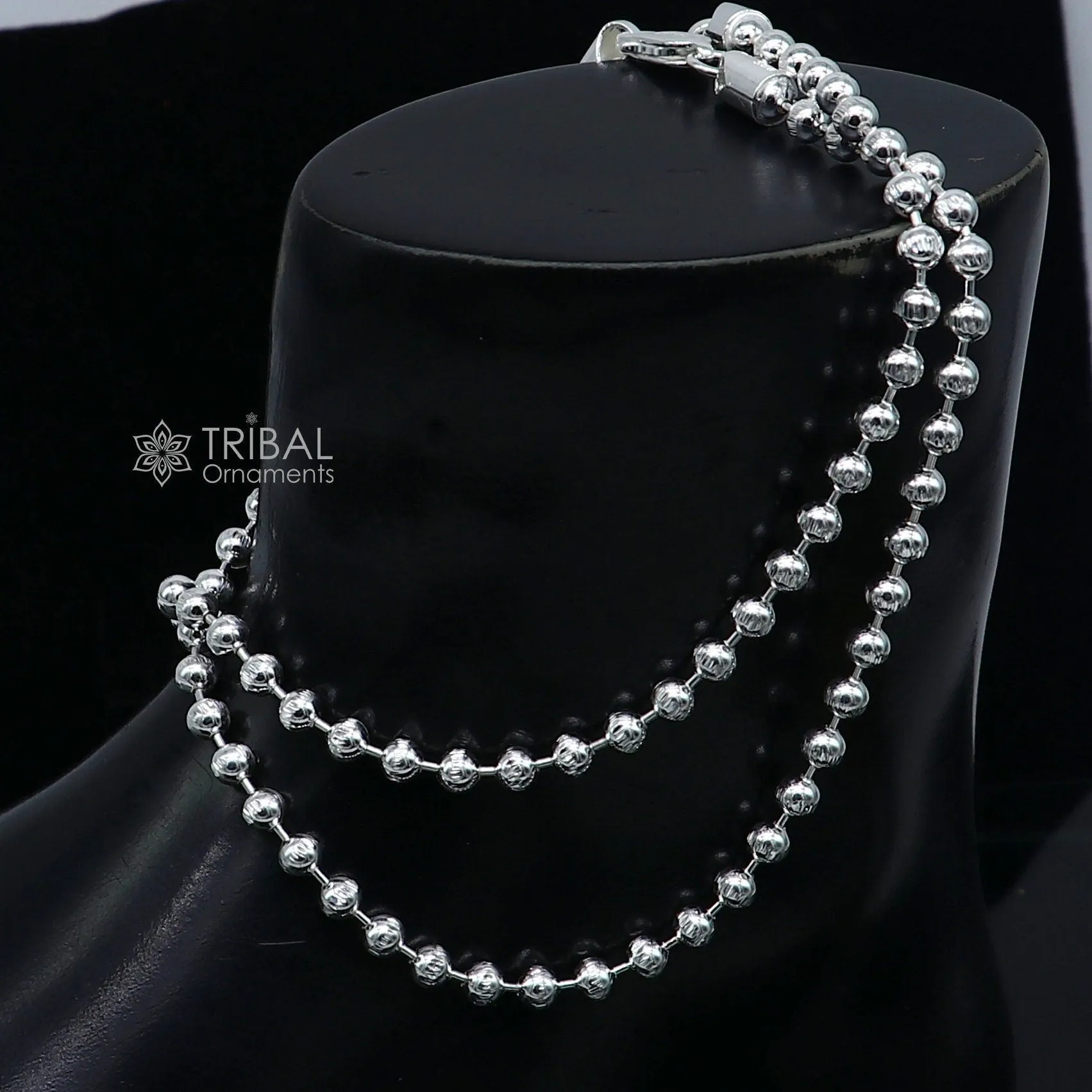 4mm 10.5 925 sterling silver beaded/ball chain anklet bracelet amazing light weight delicate anklets belly dance silver jewelry ank601