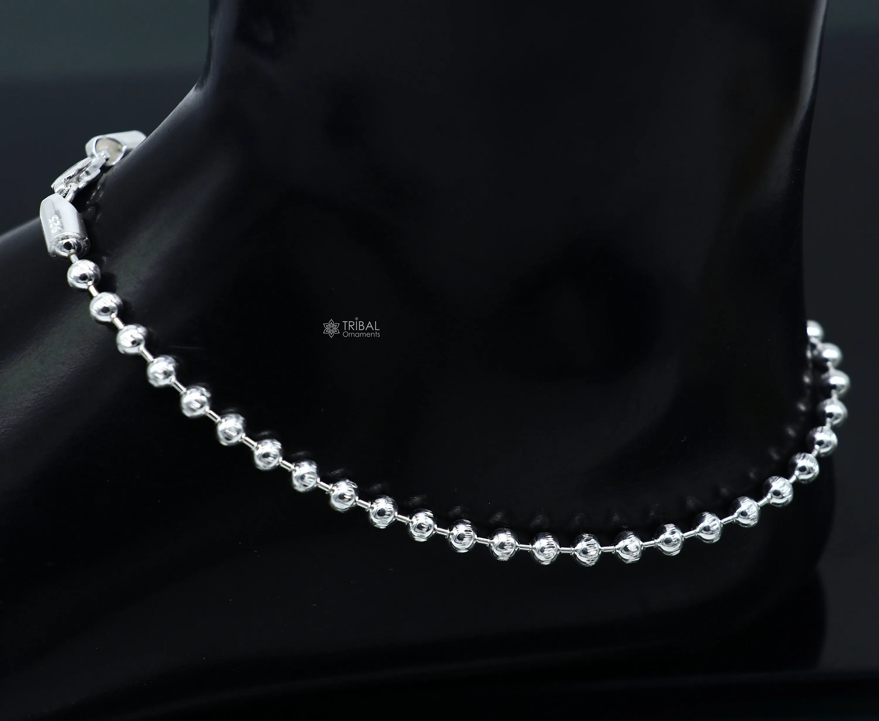 4mm 10.5 925 sterling silver beaded/ball chain anklet bracelet amazing light weight delicate anklets belly dance silver jewelry ank601