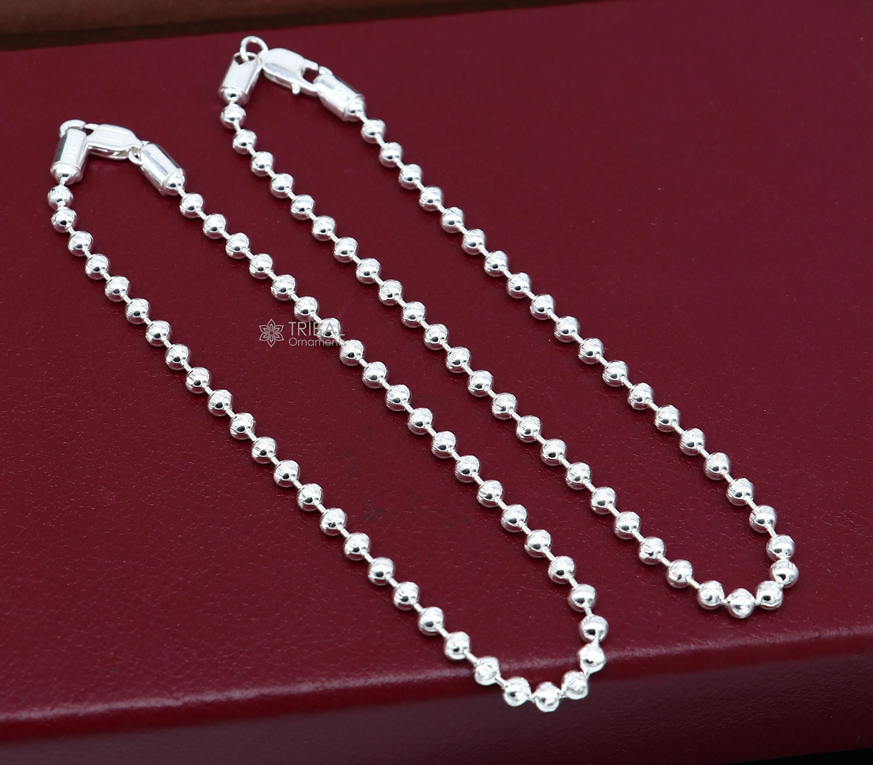 4mm 10.5 925 sterling silver beaded/ball chain anklet bracelet amazing light weight delicate anklets belly dance silver jewelry ank601