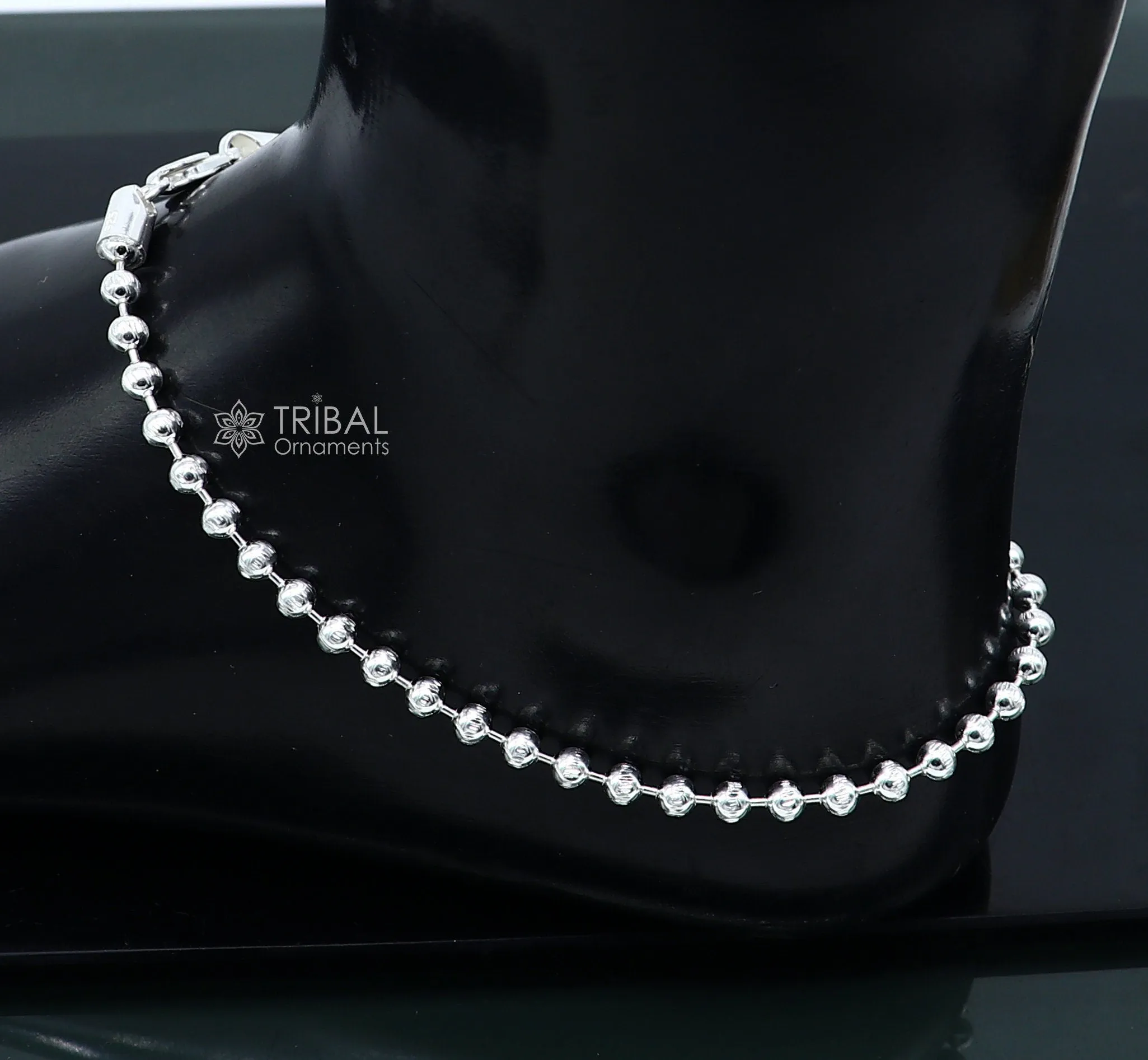 4mm 10.5 925 sterling silver beaded/ball chain anklet bracelet amazing light weight delicate anklets belly dance silver jewelry ank601