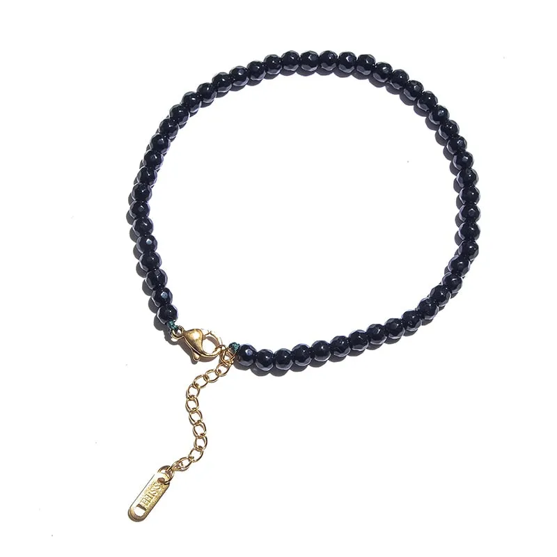 4mm Natural Stone Beaded Anklet with Stainless Steel Lobster Buckle Extension Chain Women
