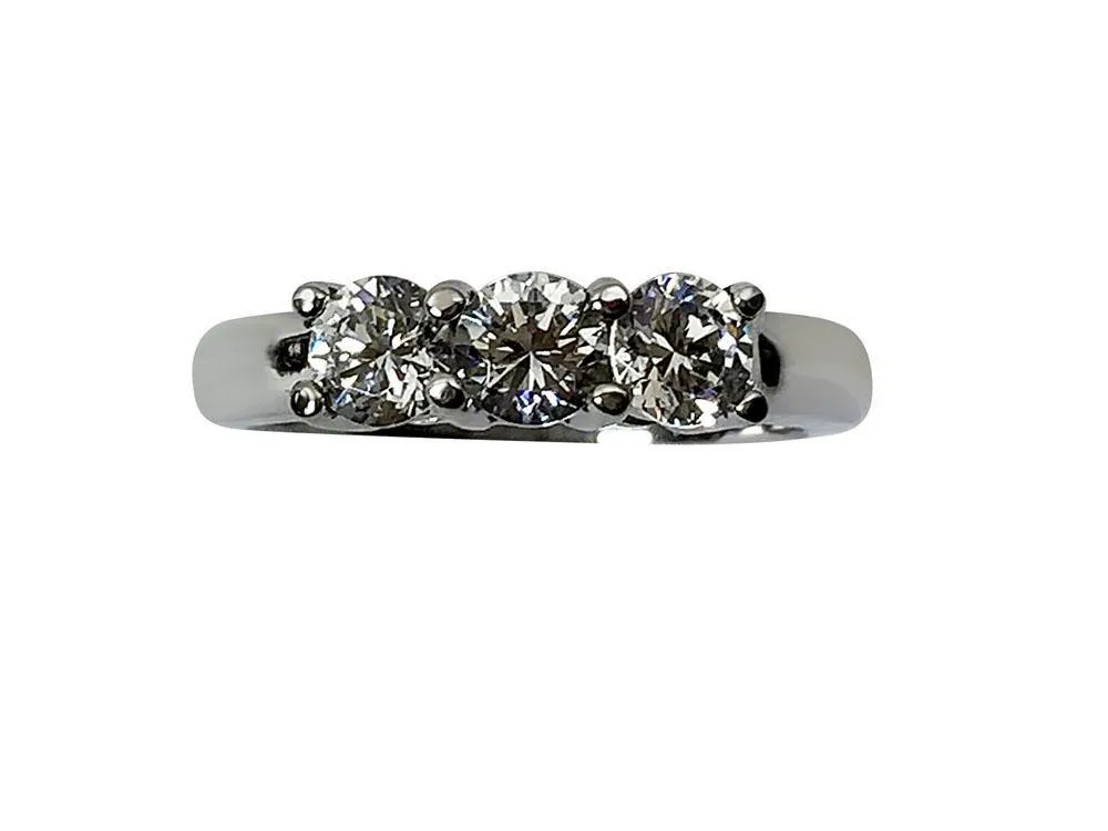 4mm Round Cubic Zirconia 3 Stone Ring 14K White Gold
