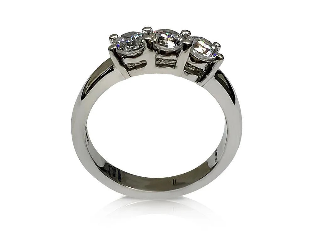 4mm Round Cubic Zirconia 3 Stone Ring 14K White Gold