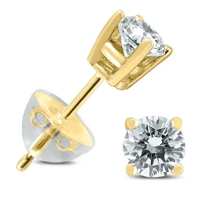 .55Ctw Round Diamond Solitaire Stud Earrings In 14K Yellow Gold With Silicon Backs