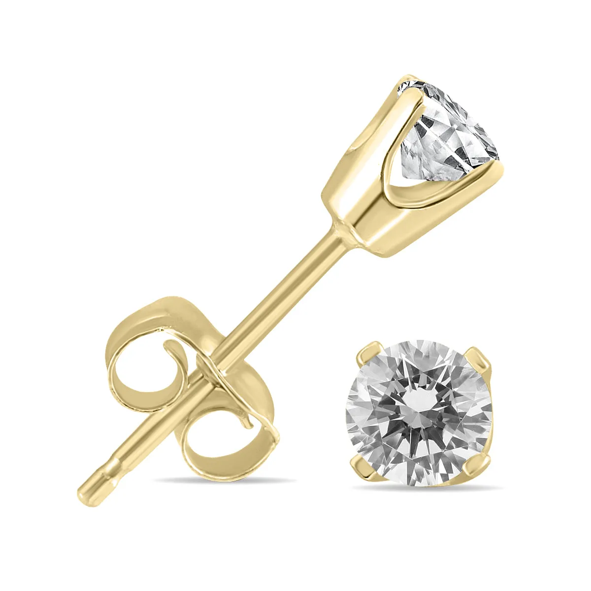 5/8 Carat Tw Diamond Studs In 14K Yellow Gold Push Back Settings