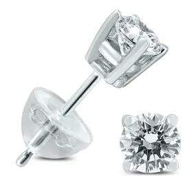 .60Ctw Round Diamond Solitaire Stud Earrings In 14K White Gold With Silicon Backs
