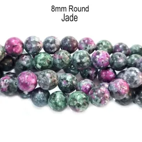 8MM NATURAL ROUND JADE AGATE BEADS SEMI PRECIOUS GEMSTONE BEADS FOR JEWELRY MAKING STRAND 15 INCH (45-46PCS)
