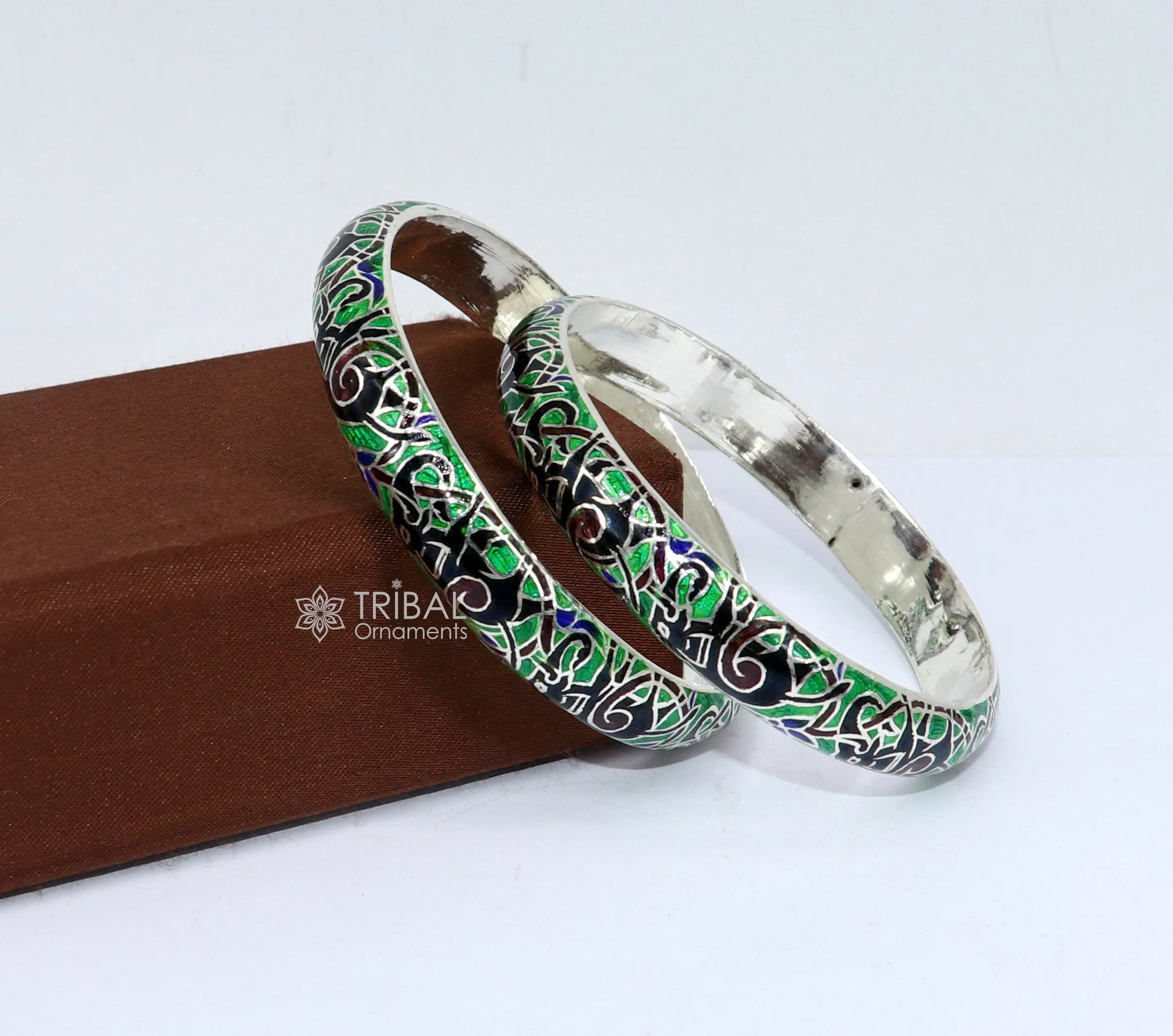 925 Sterling silver handmade amazing meenakari (color enamel )bangle bracelet elephant design Cultral trendy style jewelry from india nba356