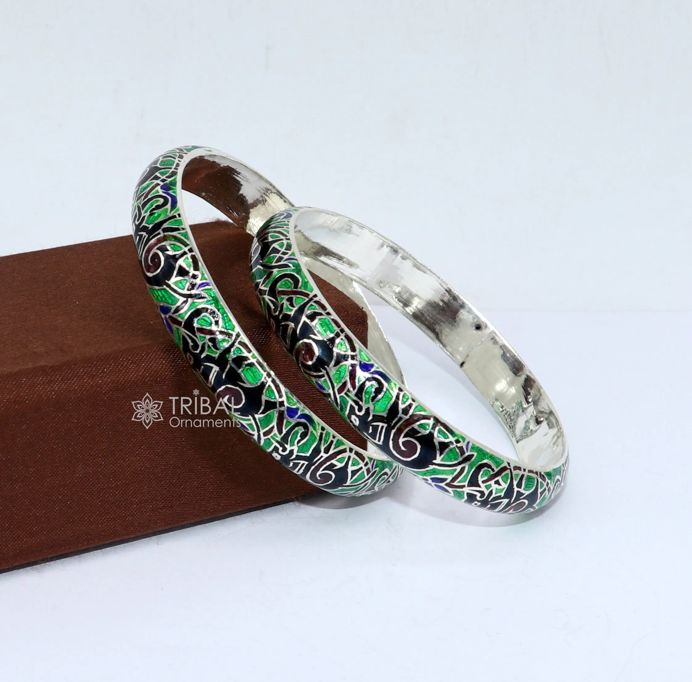 925 Sterling silver handmade amazing meenakari (color enamel )bangle bracelet elephant design Cultral trendy style jewelry from india nba356