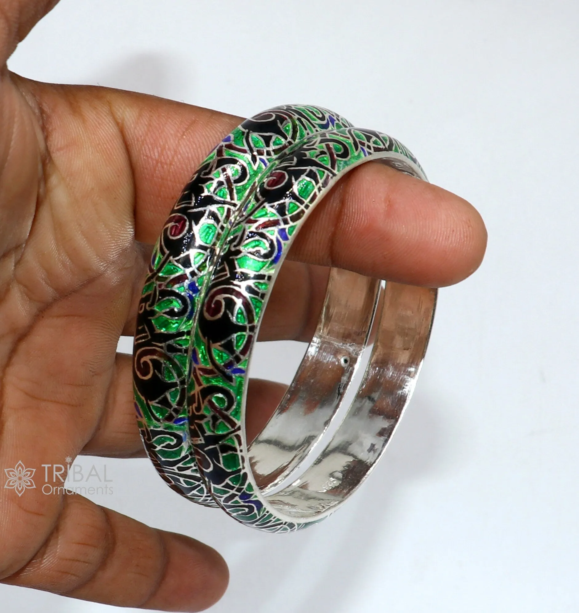 925 Sterling silver handmade amazing meenakari (color enamel )bangle bracelet elephant design Cultral trendy style jewelry from india nba356