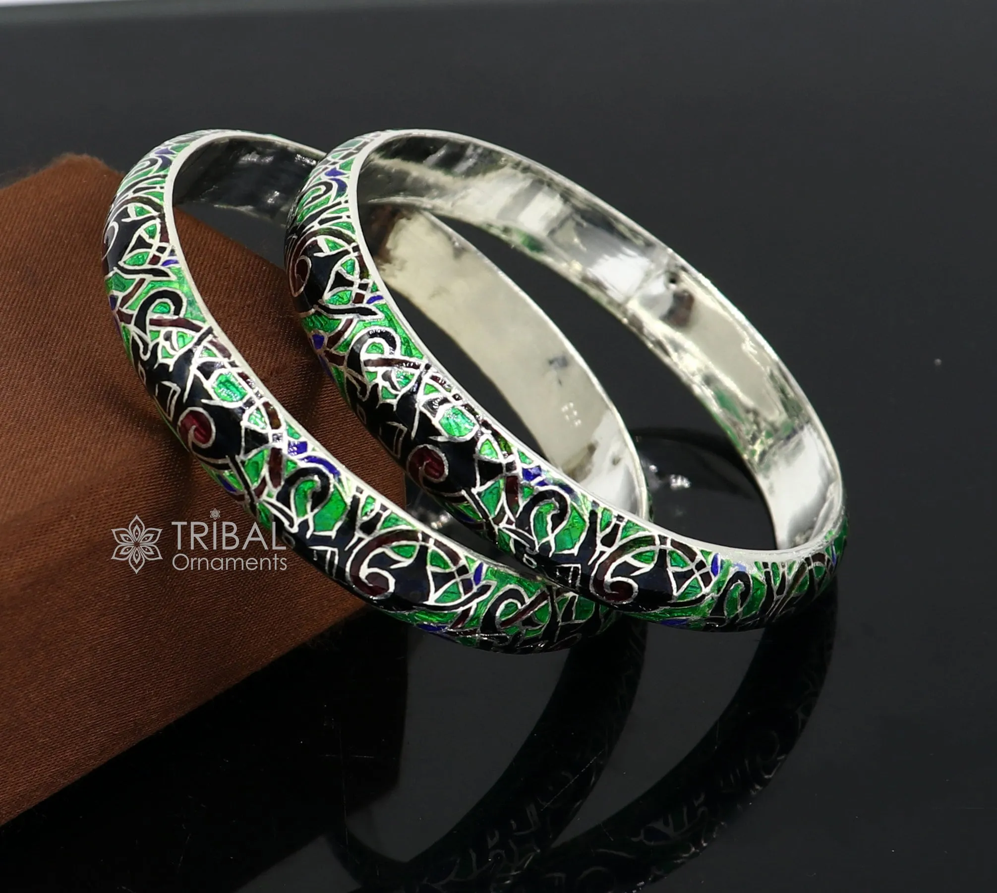 925 Sterling silver handmade amazing meenakari (color enamel )bangle bracelet elephant design Cultral trendy style jewelry from india nba356