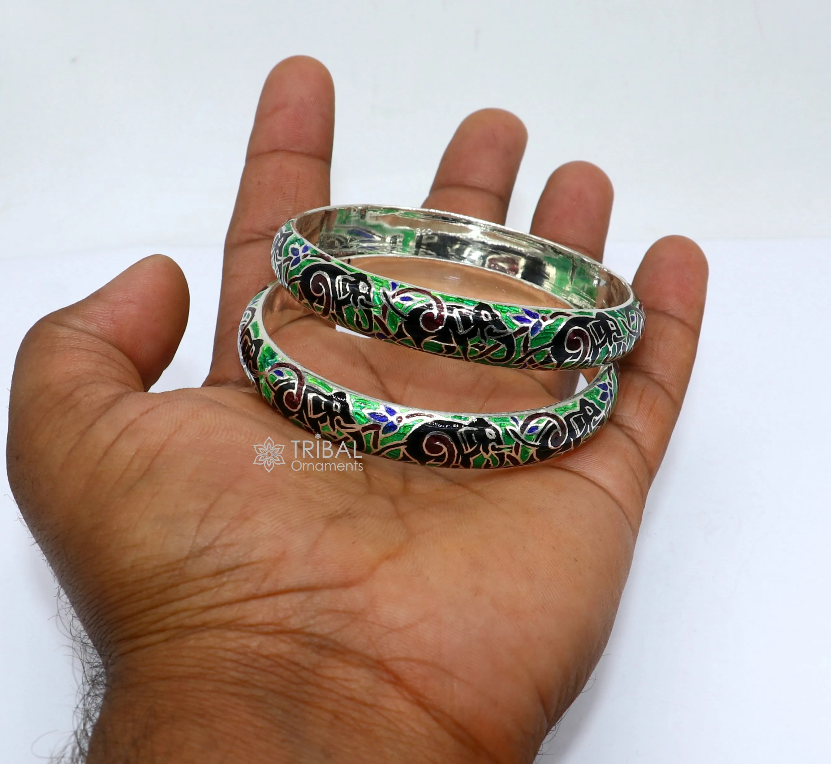 925 Sterling silver handmade amazing meenakari (color enamel )bangle bracelet elephant design Cultral trendy style jewelry from india nba356