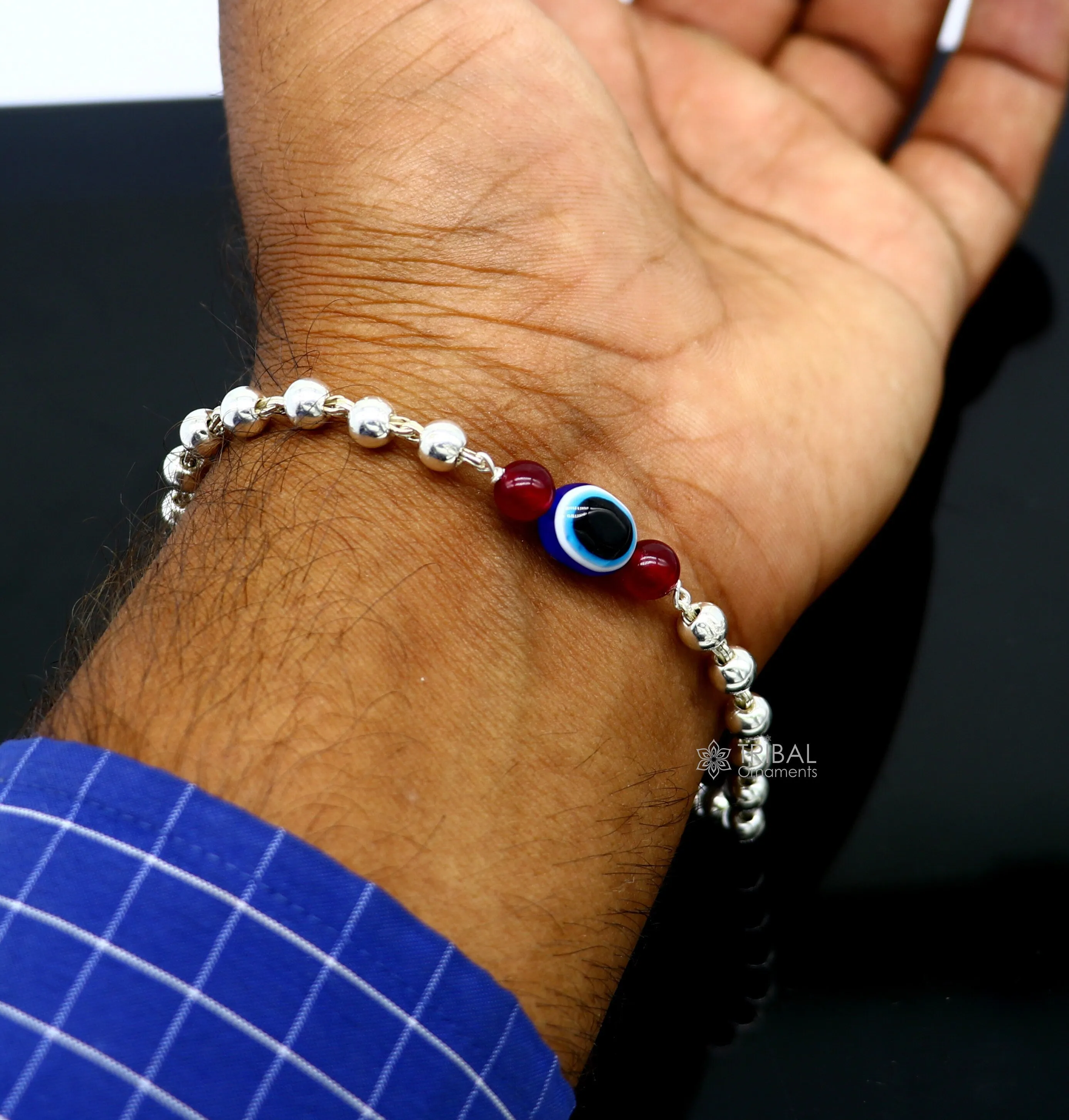 925 sterling silver handmade silver beaded evil eye bracelet, amazing stylish unisex cultural trendy bracelet all sizes jewelry sbr469