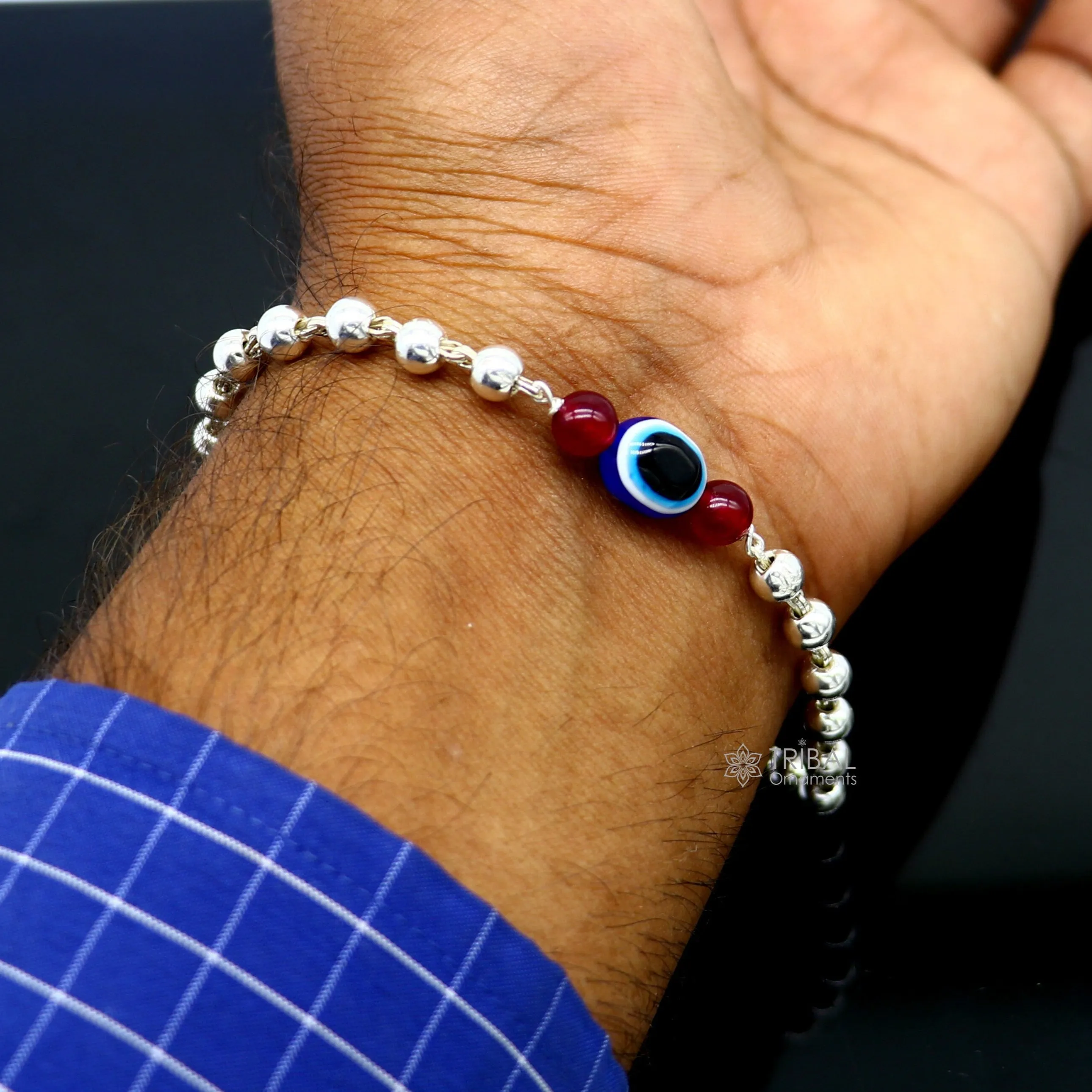 925 sterling silver handmade silver beaded evil eye bracelet, amazing stylish unisex cultural trendy bracelet all sizes jewelry sbr469